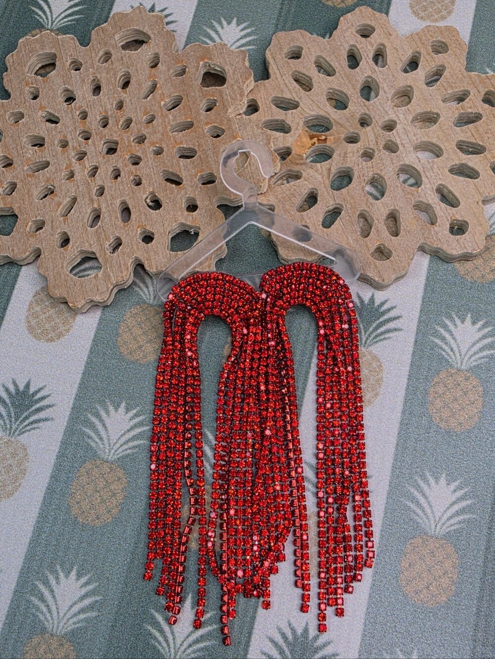 Feed Me Gems Red Crystal Fringe Statement Earrings
